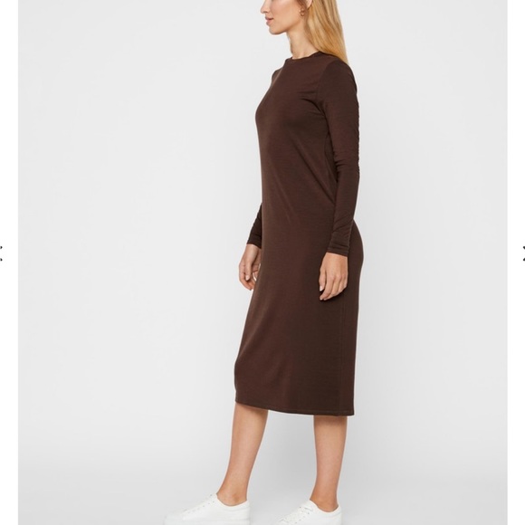 Vero Moda Coffee Bean Brown Tencel Long Sleeve Maxi Dress size L - Picture 2 of 6